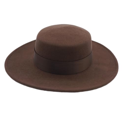 Asukohu Retros Karamellbrauner Hut, Unisex, stilvoll, dekorativer Hut, Kostüm, Karneval, für Outdoor-Aktivitäten, Retros, flache Bordüre von Asukohu