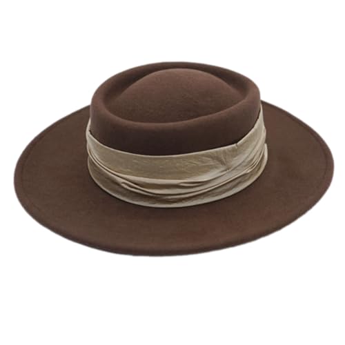 Asukohu Retros Karamellbrauner Hut, Unisex, stilvoll, dekorativer Hut, Kostüm, Karneval, für Outdoor-Aktivitäten, Retros, flache Bordüre von Asukohu