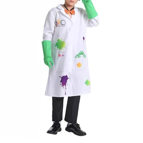 Asukohu Verrückter Wissenschaftler-Outfit, verrückter Wissenschaftler, Kostüm, Zubehör, Laborkittel, Handschuhe, Brillenrahmen, Krawatte, Halloween, Verkleidungsset für Cosplay, Halloween von Asukohu