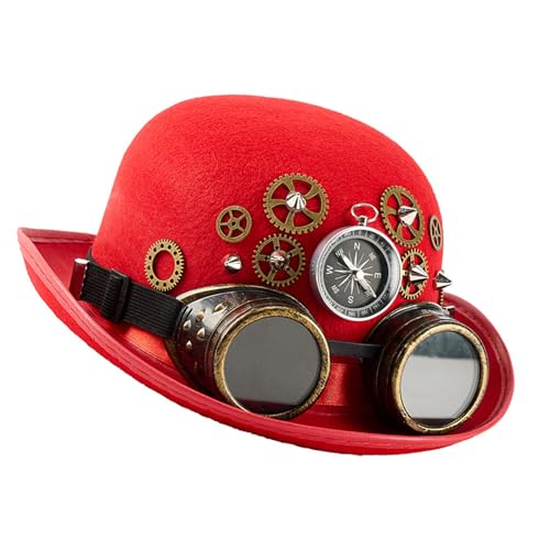 Ovaler Zylinder im Punk-Stil, mit abnehmbarer Brille und Kompassen, Halloween-Kopfbedeckung, Kostümzubehör für Damen und Herren, viktorianischer Steampunk-Hut, Schwarz von Asukohu