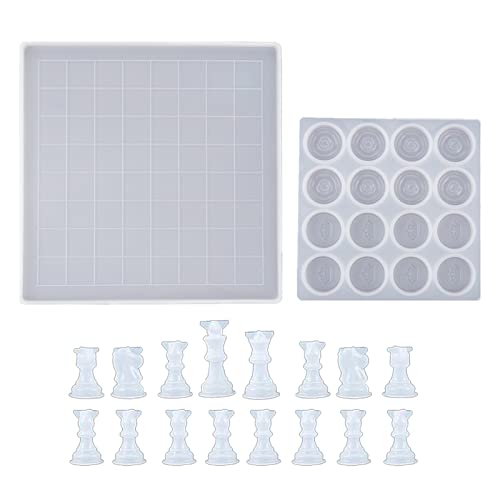 Schach-Set mit Schachbrett, Silikonharzform, 3D-Schach-Epoxid-Gussform von Asukohu