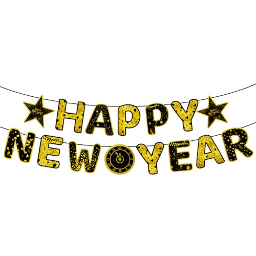 Silvester Deko Happy New Year Banner Dekoration Happy Year Luftballons Kuchen für Party Banner von Asukohu