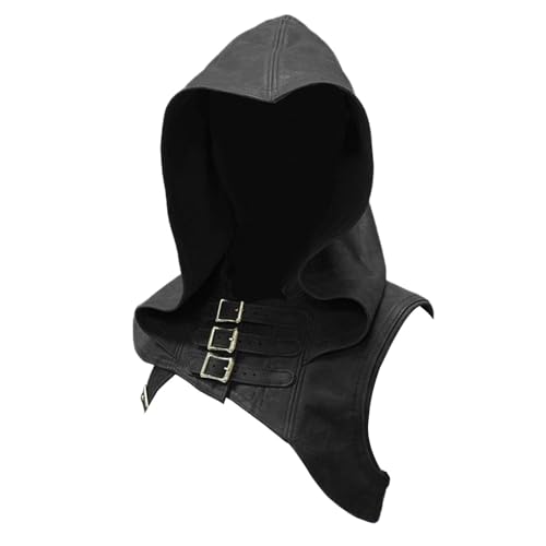 Verstellbarer mittelalterlicher Piratenhut, Kunstleder, Punk, Kapuzenumhang, Umhang für Damen und Herren, Cosplay-Kostüm, Zubehör, LARP Rogues Kopfbedeckung von Asukohu