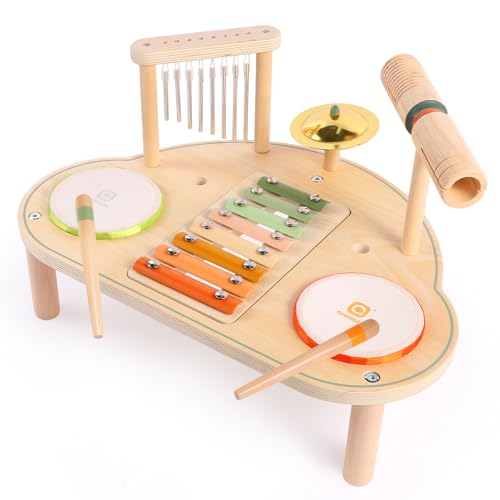 Asweets Holz Kindertrommel Set für Kleinkinder, Holz Xylophon Musikinstrumente Spielset, Montessori Lerninstrumente Spielzeug, Kids Drum Set für Mädchen und Jungen von Asweets