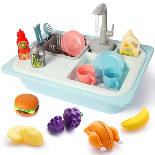 Asweets Kitchen Sink Play Toy Küchenspüle Spielzeug Set, mit Wasserkreislauf Farbwechselndes Geschirr, Lernspielzeug Spielspüle Geschenk, Kinderspielzeug Rollenspiel für Kinder ab 3 Jahren(Blau) von Asweets