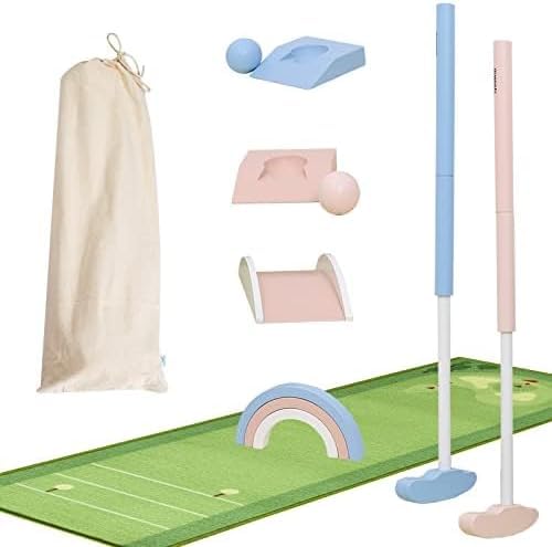 Asweets Mini Golf Set aus Holz für Kinder von 3–12 Jahren, Macaron Minigolfschläger, Kinderputter für Golfspiele, Jungen und Mädchen zu Weihnachten, Erntedankfest (mit Matte) von Asweets