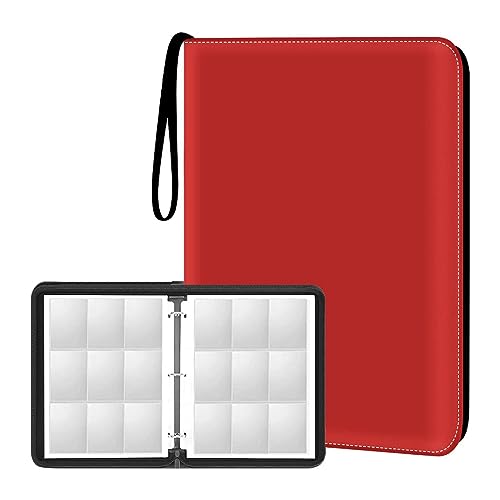 Asyduey Kartensammelmappe mit 9 Fächern, Passend für Spiel-/Fußball-/Baseballkarten, Rot von Asyduey