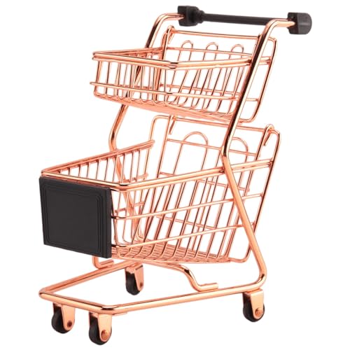 Asyduey Mini Doppel Schichten Einkaufs Wagen Modell Schmiede Supermarkt Trolley Metall Rose Gold Ablage Korb Rose Gold von Asyduey