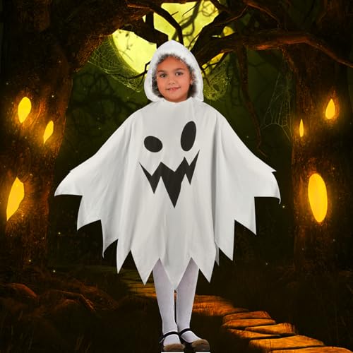 AsyinXson Halloween Kostüm Mädchen Geist, Kostüm Geist Kinder, Weiß Geister Umhang, für Kinder, Jungen, Mädchen, Karneval, Cosplay, Fasching, Fancy Kleid (S) von AsyinXson