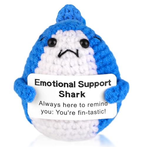 AsyinXson Positive Häkelhai-Geschenke, gehäkelte emotionale Unterstützung, lustige Ornamente, Häkeldekoration Geburtstagsgeschenk für Hai-Liebhaber, Freunde, Frauen und Männer (Blau) von AsyinXson