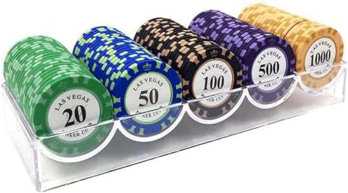 AtKits 14 Gramm Casino-Spiele-Chips, Poker-Set, 100-teiliges Monte-Carlo-Acrylgehäuse, Ton, Metalcore, Texas Holdem, Blackjack, Bingo-Chips (Color : H) von AtKits
