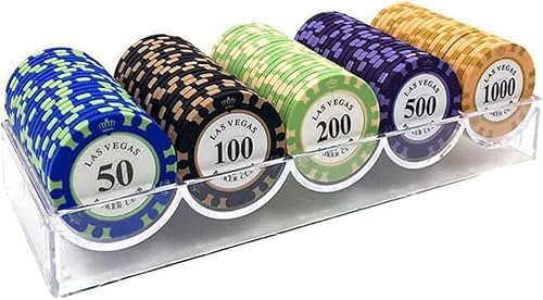 AtKits 14 Gramm Casino-Spiele-Chips, Poker-Set, 100-teiliges Monte-Carlo-Acrylgehäuse, Ton, Metalcore, Texas Holdem, Blackjack, Bingo-Chips (Color : I) von AtKits