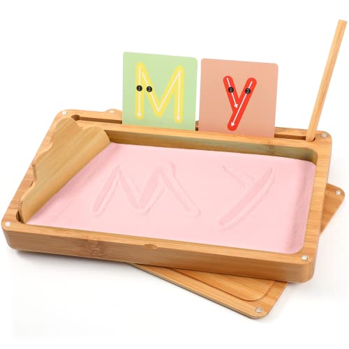 Montessori sandtablet Frühes Training Buchstaben und Zeichens pielzeug Holz Montessori Sandtisch Lerns pielzeug für Frühe motorische Entwicklung bei Kindern (Rosa) von AtMini