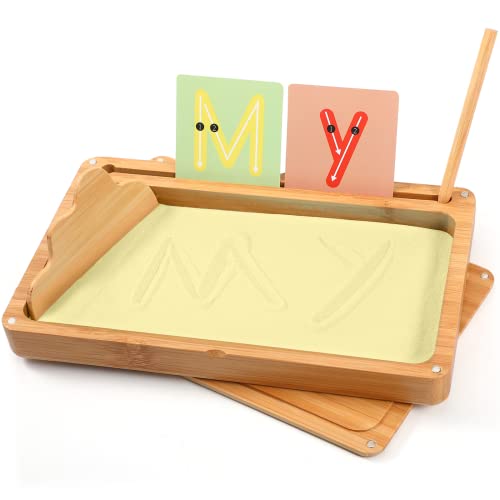 AtMini Montessori sandtablet Frühes Training buchstaben und Zeichens pielzeug Holz Montessori Sandtisch Lerns pielzeug für Frühe motorische Entwicklung bei Kindern (gelb) von AtMini