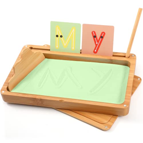 Montessori sandtablet Frühes Training Buchstaben und Zeichens pielzeug Holz Montessori Sandtisch Lerns pielzeug für Frühe motorische Entwicklung bei Kindern (grün) von AtMini