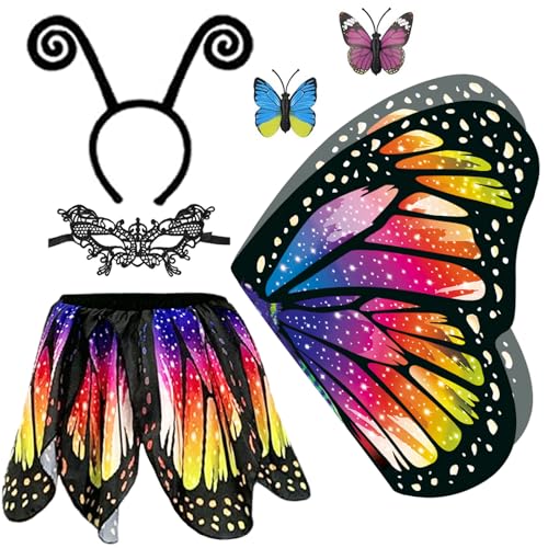 AtRenty Schmetterlingskostüm für Mädchen – Kinder Schmetterling Feenflügel Umhang mit Tutu Verkleiden für Halloween-Kostüme Party von AtRenty