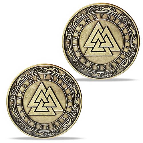 AtSKnSK Nordische Wikinger Mjolnir Münze Thors Hammer Münze Nordische Mythologie Talisman (Valknut Münze (Knoten des erschlagenen Krieger)) von AtSKnSK
