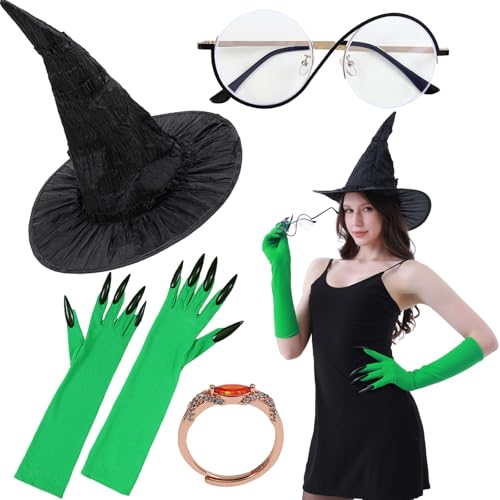 Atcarmor 4 Stück böse Hexe Halloween Cosplay Kostüme Hexenhut Brille Ring grüne Handschuhe Halloween Karneval Party Atcarmor 4 Stück böse Hexe Halloween Cosplay Kostüme Hexenhut Brille Ring grüne Handschuhe Halloween Karneval Party von Atcarmor