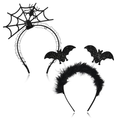 Athem 2 Set | Schwarz Fledermaus Ohren Haarreif & Spinnen Netz Haarreifenm, Halloween Kostüm Deko Accessoires für Kinder, Erwachsene, Damen, Herren, Kopfschmuck Haarschmuck für Halloween Kostüm Athem 2 Set | Schwarz Fledermaus Ohren Haarreif & Spinnen Netz Haarreifenm, Halloween Kostüm Deko Accessoires für Kinder, Erwachsene, Damen, Herren, Kopfschmuck Haarschmuck für Halloween Kostüm von Athem