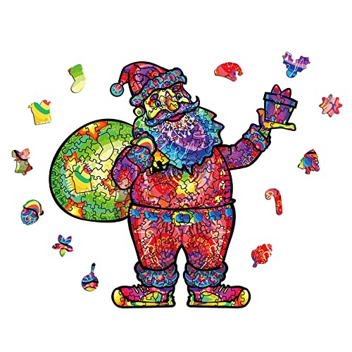 AthlChamp Holzpuzzle für Erwachsene und Kinder, magische Holzpuzzle in Tierform, einzigartig geformte Puzzleteile, 26 x 26.2 cm, 200 Teile, Weihnachtsmann, Medium von AthlChamp