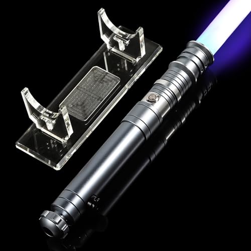 AthlChamp Motion Control Heavy Duel Lichtschwert für Erwachsene, Lichtschwert mit stabilem Metallgriff & Dicker PC-Klinge & 16 Sound Fonts & 12 RGB Farben & Schwertständer - Grau von AthlChamp