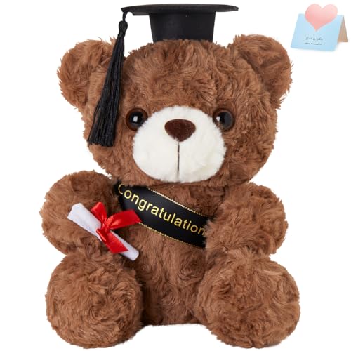 Athoinsu 22,9 cm Abschlussbär Klasse 2025 Teddybär Stofftier mit schwarzer Grad-Kappe weich dunkelbraun Kindergarten Vorschule High School College Abschluss Geschenk für Jungen und Mädchen von Athoinsu