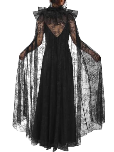 Atigy Spitzen Halloween Umhang Schwarz Gotischer Umhang Lange Halloween Cosplay Kostüme Umhänge für Damen und Erwachsene Atigy Spitzen Halloween Umhang Schwarz Gotischer Umhang Lange Halloween Cosplay Kostüme Umhänge für Damen und Erwachsene von Atigy
