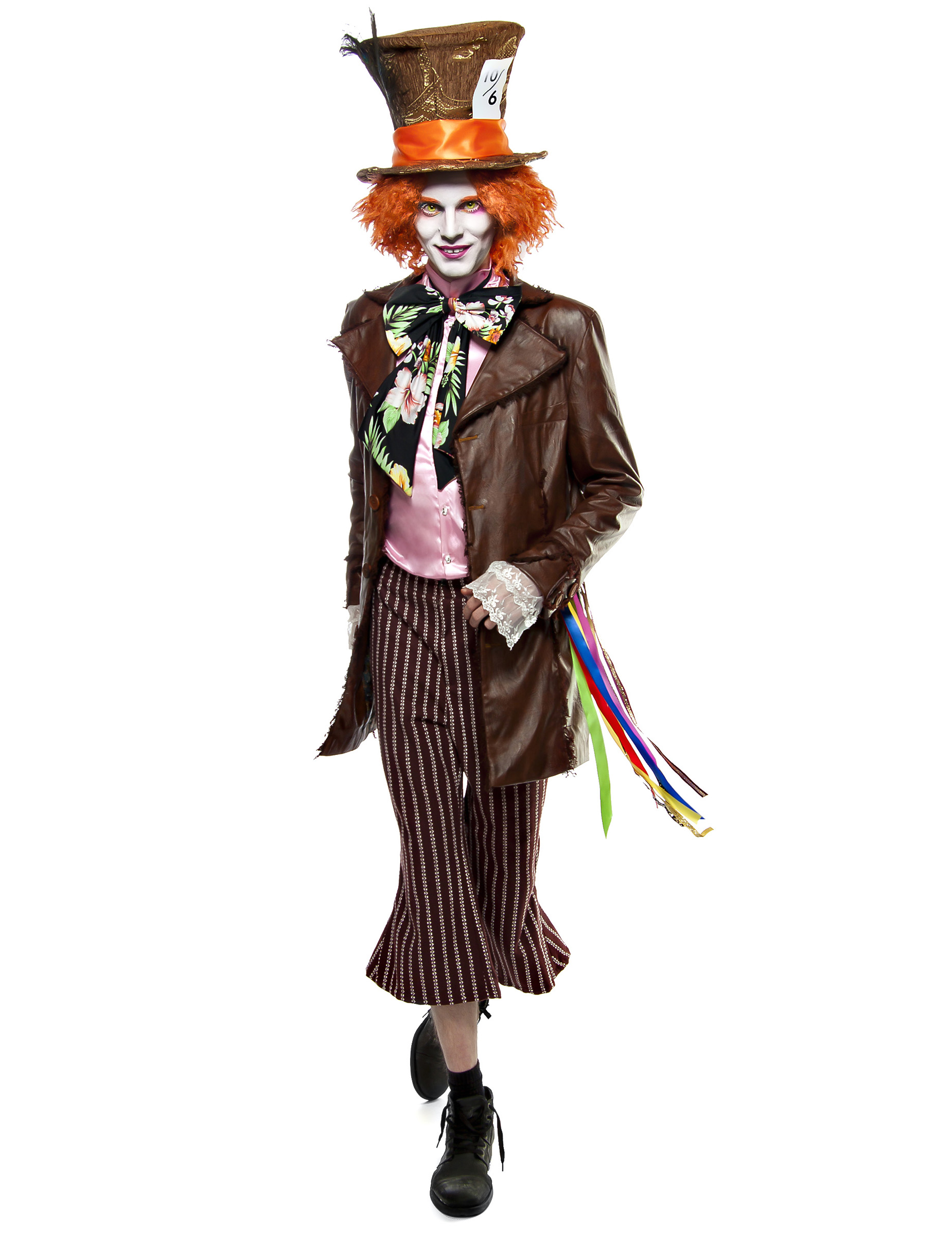 Extravaganter Hutmacher-Kostüm für Herren mit Perücke Faschingskostüm braun-bunt Extravaganter Hutmacher-Kostüm für Herren mit Perücke Faschingskostüm braun-bunt von ATIXO GMBH