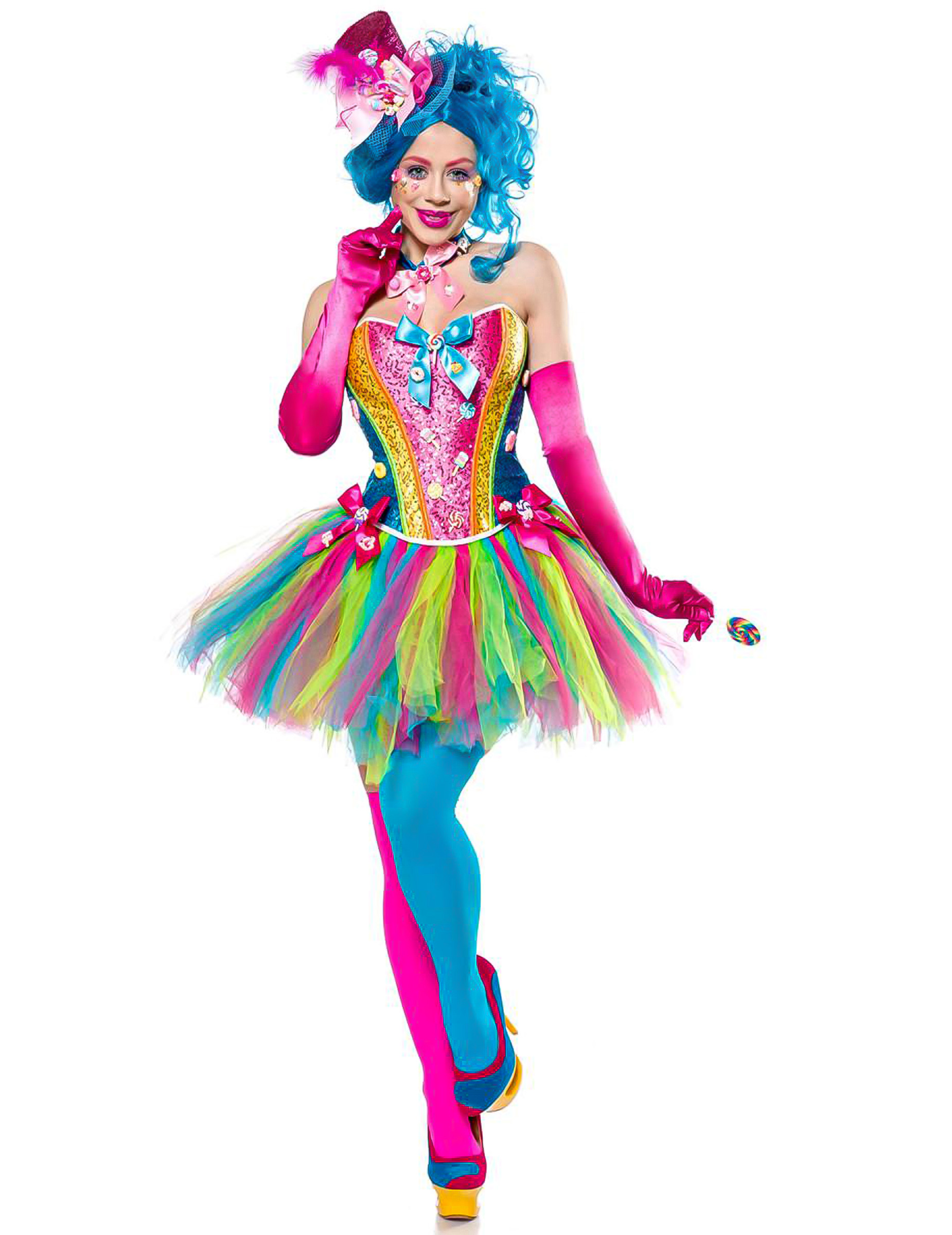 Lady Candy Clownskostüm für Damen bunt von ATIXO GMBH