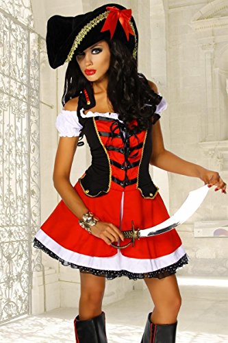 Karneval Mottoparty Traumhaftes Piraten-Kostüm rot 2-teilig GrS-M, Größe:S-M von Atixo