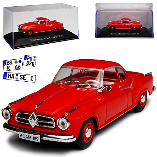 Atlas Borgward Isabella Coupe Rot 1954-1961 Mit Sockel und Vitrine 1/43 Modell Auto mit individiuellem Wunschkennzeichen von Atlas