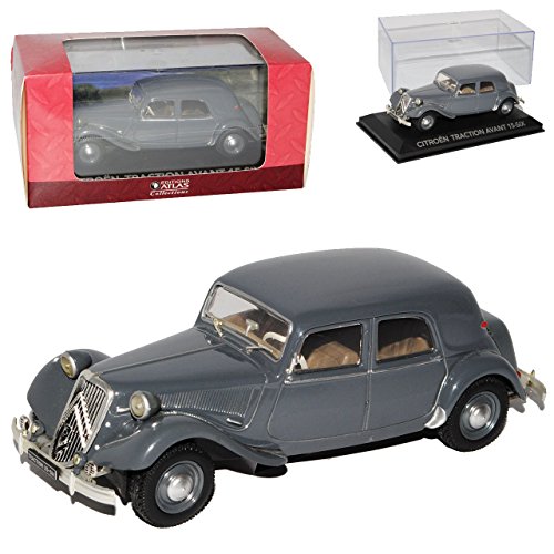 Atlas Citroen Traction Avant 15 SIX Grau mit Sockel und Vitrine 1/43 Modell Auto von Atlas