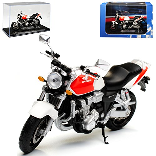 Atlas Hon-da CB1300 Weiss Rot mit Sockel und Vitrine 1/24 Modell Motorrad mit individiuellem Wunschkennzeichen von Atlas