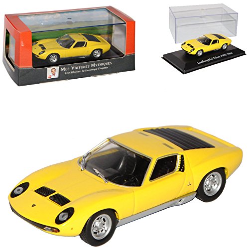 Atlas Lamborgihini Miura P400 Coupe Gelb 1966-1975 mit Sockel und Vitrine 1/43 Modell Auto von Atlas