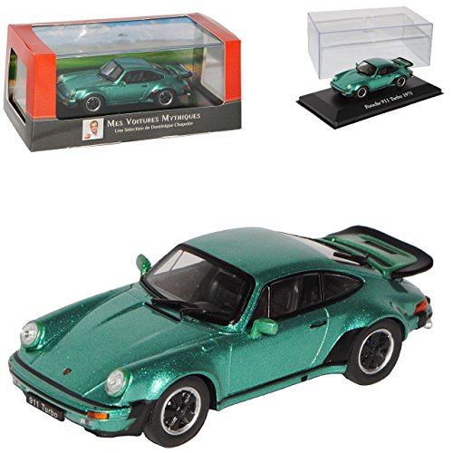 Atlas Porsche 911 930 G-Modell Turbo Grün Coupe 1974-1989 mit Sockel und Vitrine 1/43 Modell Auto von Atlas