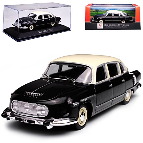 Atlas Tatra 603 Limousine Schwarz Weiss 1956-1975 mit Sockel und Vitrine 1/43 Modell Auto mit individiuellem Wunschkennzeichen von Atlas