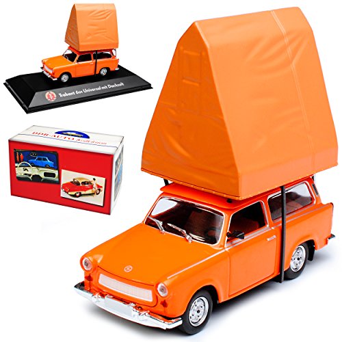 Atlas Trabant 601 Universal Kombi Orange mit Dachzelt 1964-1990 DDR 1/43 Modell Auto mit individiuellem Wunschkennzeichen von Atlas