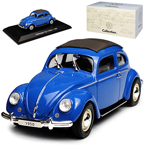 Atlas Volkwagen Käfer Typ I Coupe Blau mit Sonnendach 1950 mit Sockel 1/43 Modell Auto mit individiuellem Wunschkennzeichen von Atlas