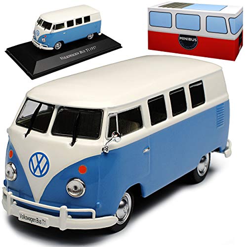 Atlas Volkwagen T1 Blau mit Weiss Samba Bully Bus 1950-1967 1/43 Modell Auto mit individiuellem Wunschkennzeichen von Atlas