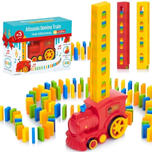 Atlasonix Domino Zug Spielzeug Set für Kinder, Elektrischer Zug Domino für Kinder, Domino Spielzeug für 3 4 5 Jahre Jungen Mädchen (220 Blöcken) von Atlasonix