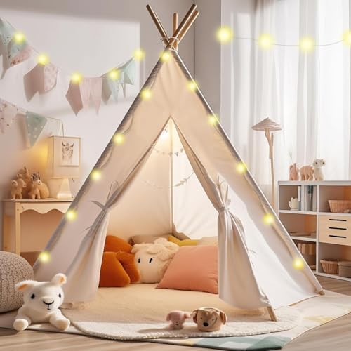 Atlasonix Tipi Zelt für Kinder, Kindertipi im Montessori, Kinder Spielhaus Indoor für Mädchen und Jungen - 100% Baumwolle von Atlasonix
