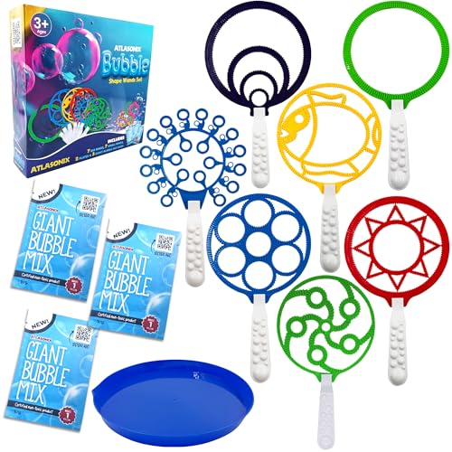 Gigante Seifenblasenstäbe für Kinder, große Blaseringe, Set mit verschiedenen Formen für riesige Seifenblasen, inkl. Nachfüllpackung, Sommerparty, Park- und Strandspaß von Atlasonix
