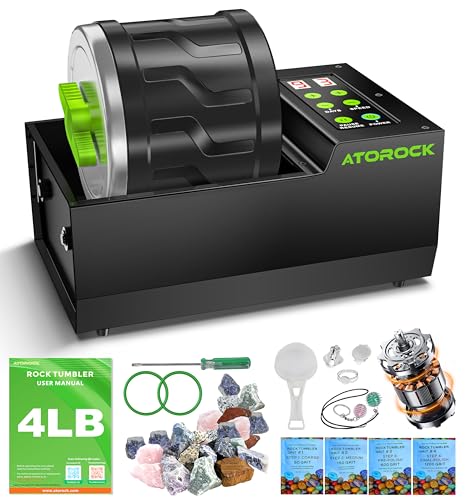 Professional Rock Tumbler Kit, 1,8 kg extra großes Fass mit modernem, bürstenlosem Motor, einstellbare Geschwindigkeit & Timer, langlebiger Metallfuß für Erwachsene & Steinsammler - Inklusive von AtoRock