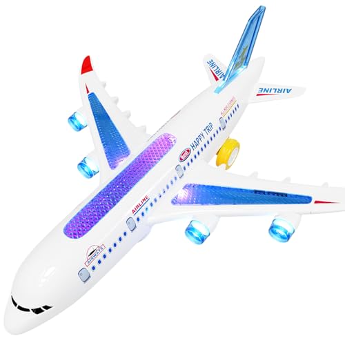 AtomDream Tech Flugzeug Spielzeug – Elektrisches Flugzeug mit Blinkenden LED-Lichtern & Sound – Bump-and-Go-Funktion, Robustes ABS-Material, für Kinder von 3 bis 8 Jahren von AtomDream Tech