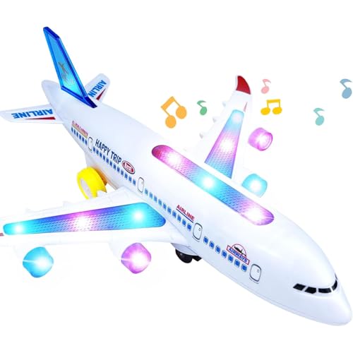 AtomDream Tech Flugzeug Spielzeug für Kinder ab 3 Jahren – Elektrisches Flugzeug mit Blinkenden LED-Lichtern & Sounds – Bump and Go Funktion – Lernspielzeug für Jungen Mädchen Geschenk (Weiß) von AtomDream Tech