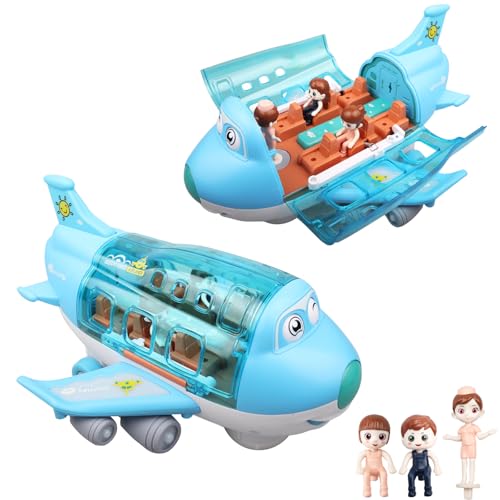 Flugzeugspielzeug für Kleinkinder, Spielzeugflugzeug für 4–8-jährige Jungen und Mädchen zum Geburtstag, Kleinkindspielzeug „Bump and Go“-Actionflugzeug mit blinkenden LED-Lichtern und Geräuschen (blau von AtomDream Tech