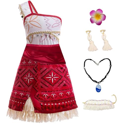 Atorcher Vaiana 2 Kostüm Mädchen mit Fluoreszierende Halskette, Anklets, Earrings, Kronengirlande Vaiana Kostüm Kinder Moana 2 Kostüm Mädchen Geburtstag Karneval Verkleidung Halloween Cosplay von Atorcher