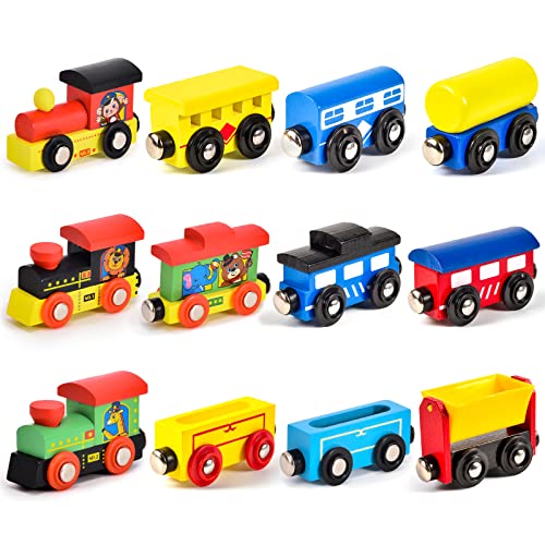 Atoylink 12Pack Holzzug Montessori Magnetzug Set Holzspielzeug Baby Spielzeug Motorikspielzeug Kinderspielzeug Eisenbahn Zug Fahrzeuge Geschenk für Kleinkinder Jungen Mädchen 3 4 5 6 7 8 Jahren von Atoylink