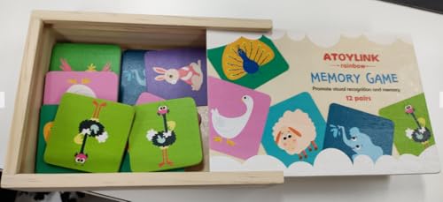 Atoylink Holz Memory Spiel Montessori Spielzeug, Memory Tiere Holzspielzeug mit 30 STK Holzkarten, Lernspiele Montessori Spielzeug Geschenke für Kinder Jungen Mädchen 2 3 4 5 Jahre von Atoylink