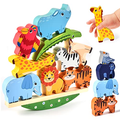 Atoylink Montessori Holzspielzeug ab 2 3 4 5 Jahren Stapelspiel Stapelspielzeug Tiere zum Stapeln Bausteine Balancespiel Holz Motorikspielzeug Feinmotorik Lernspielzeug Geschenke für Baby Kleinkinder von Atoylink